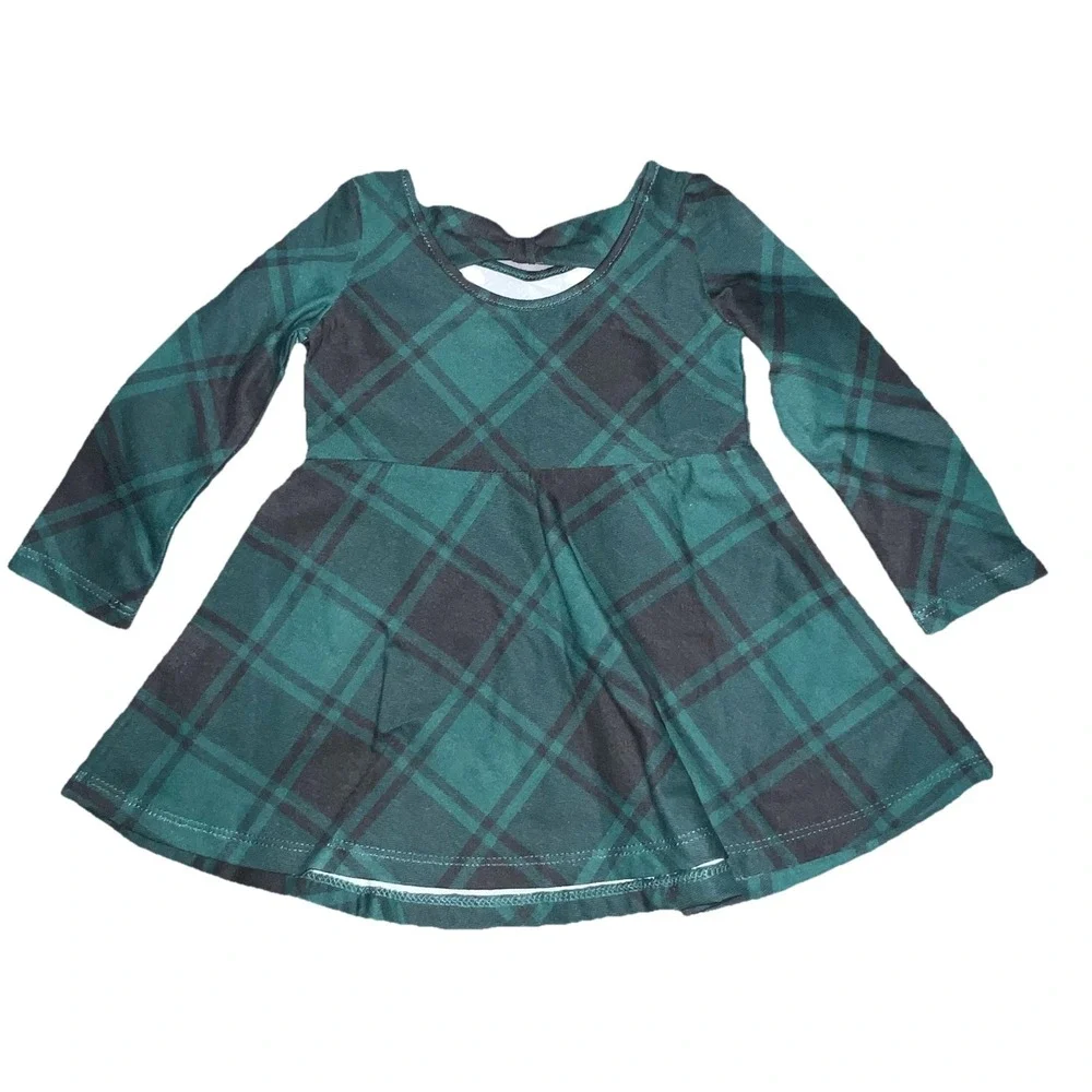 Children's Place Baby Girl's 9-12 Months Holiday Dress Green‎ Plaid Long Sleeve - Picture 3 of 8